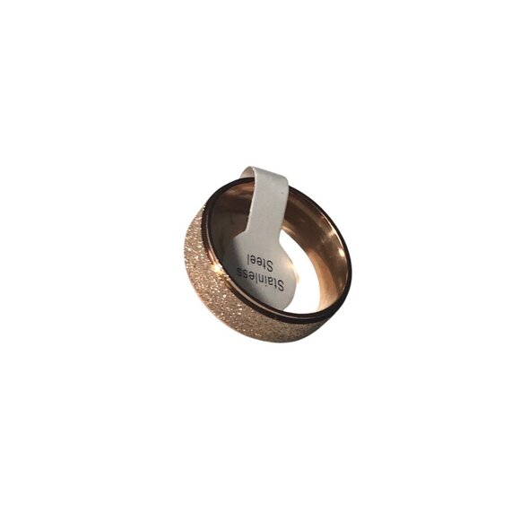 Matte Rose Gold Stainless Steel Ring Unisex With Subtle Glitter Finish Comfortab - Picture 6 of 6